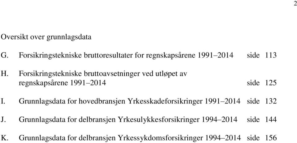Forsikringstekniske bruttoavsetninger ved utløpet av regnskapsårene 1991 2014 side 125 I.