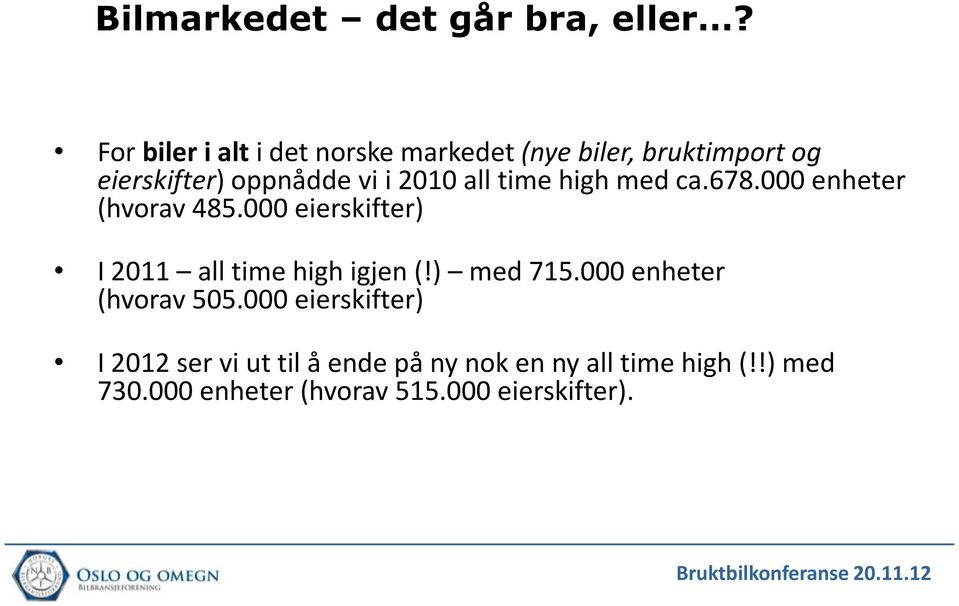 all time high med ca.678.000 enheter (hvorav 485.000 eierskifter) I 2011 all time high igjen (!