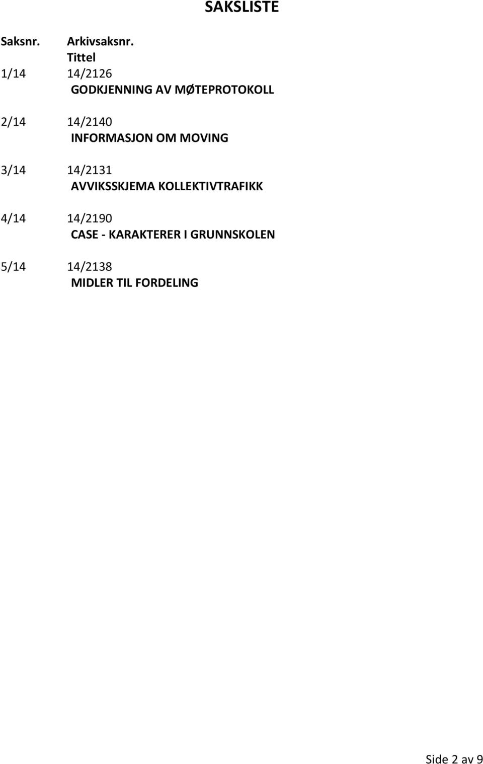 INFORMASJON OM MOVING 3/14 14/2131 AVVIKSSKJEMA