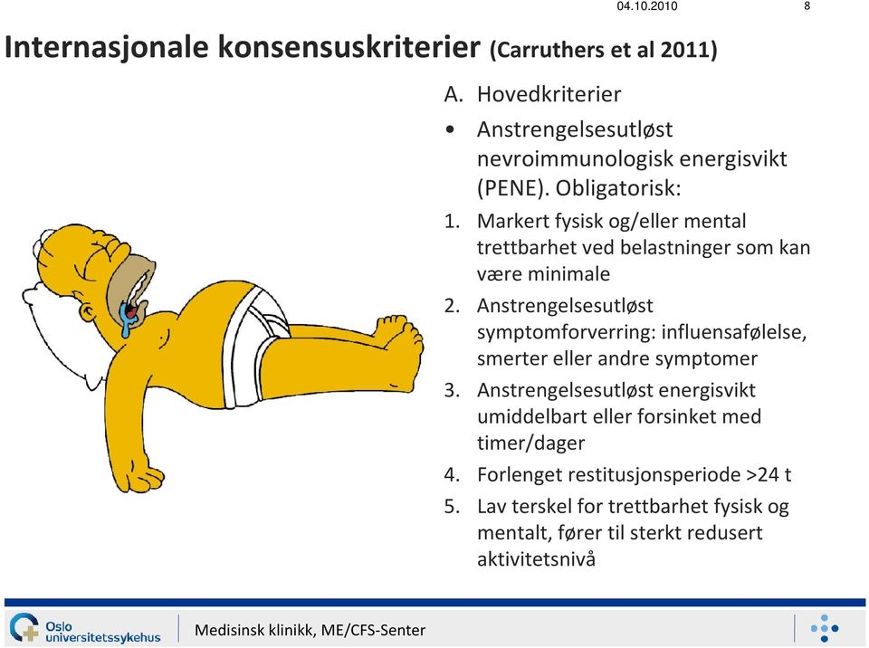 Markert fysisk og/eller mental trettbarhet ved belastninger som kan være minimale 2.