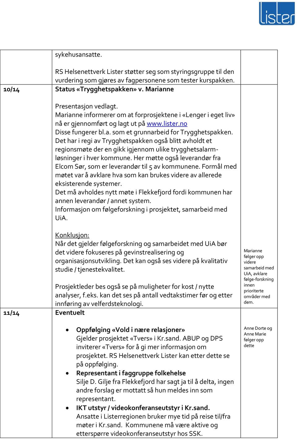 Det har i regi av Trygghetspakken også blitt avholdt et regionsmøte der en gikk igjennom ulike trygghetsalarmløsninger i hver kommune.