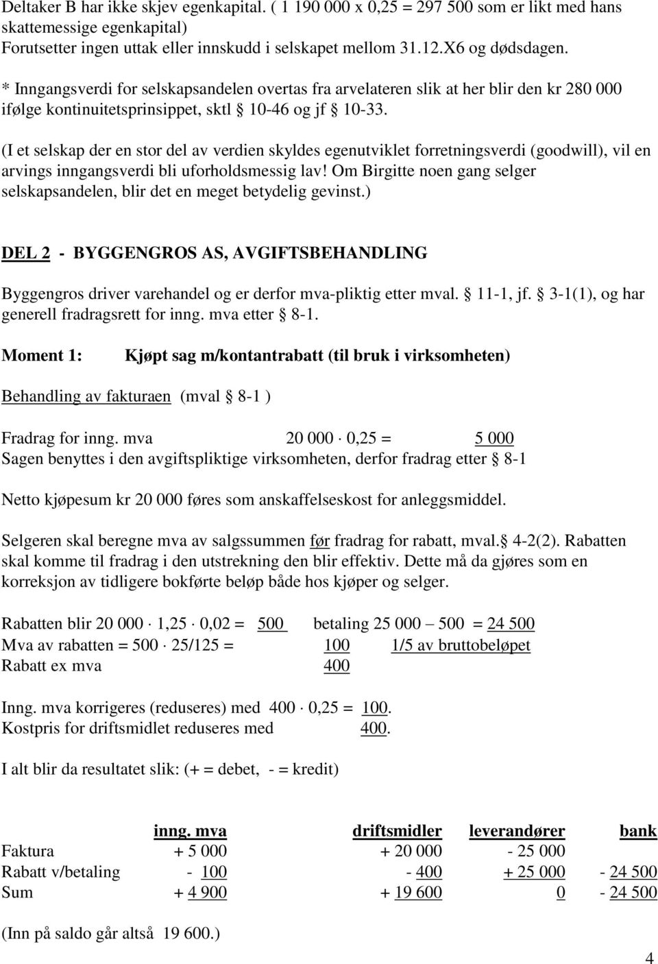 (I et selskap der en stor del av verdien skyldes egenutviklet forretningsverdi (goodwill), vil en arvings inngangsverdi bli uforholdsmessig lav!