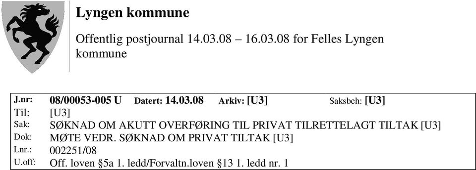 OVERFØRING TIL PRIVAT TILRETTELAGT TILTAK [U3] Dok: MØTE VEDR.