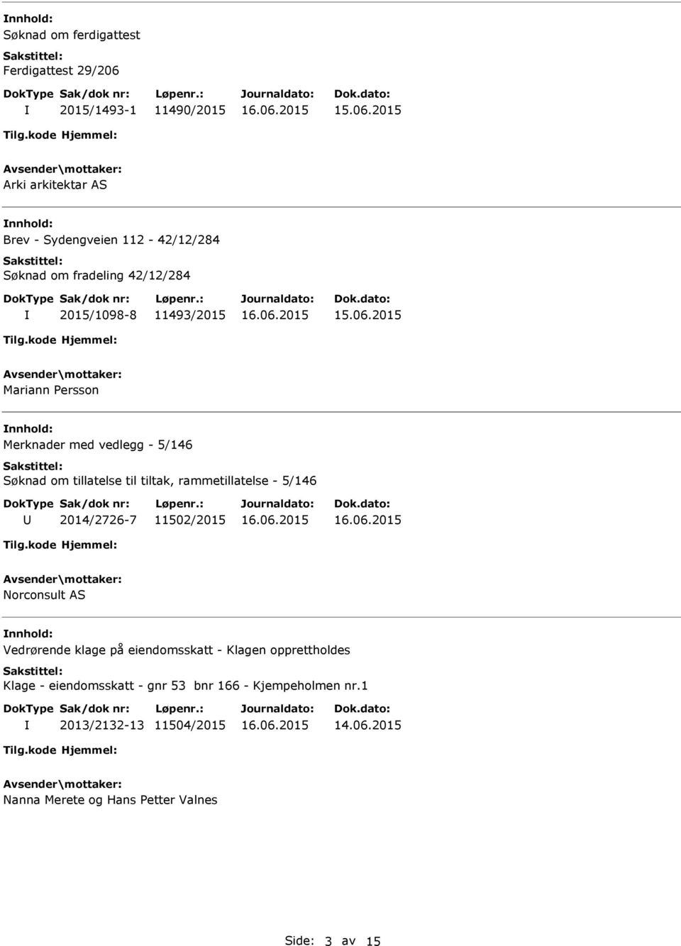 rammetillatelse - 5/146 2014/2726-7 11502/2015 Norconsult AS Vedrørende klage på eiendomsskatt - Klagen opprettholdes Klage -