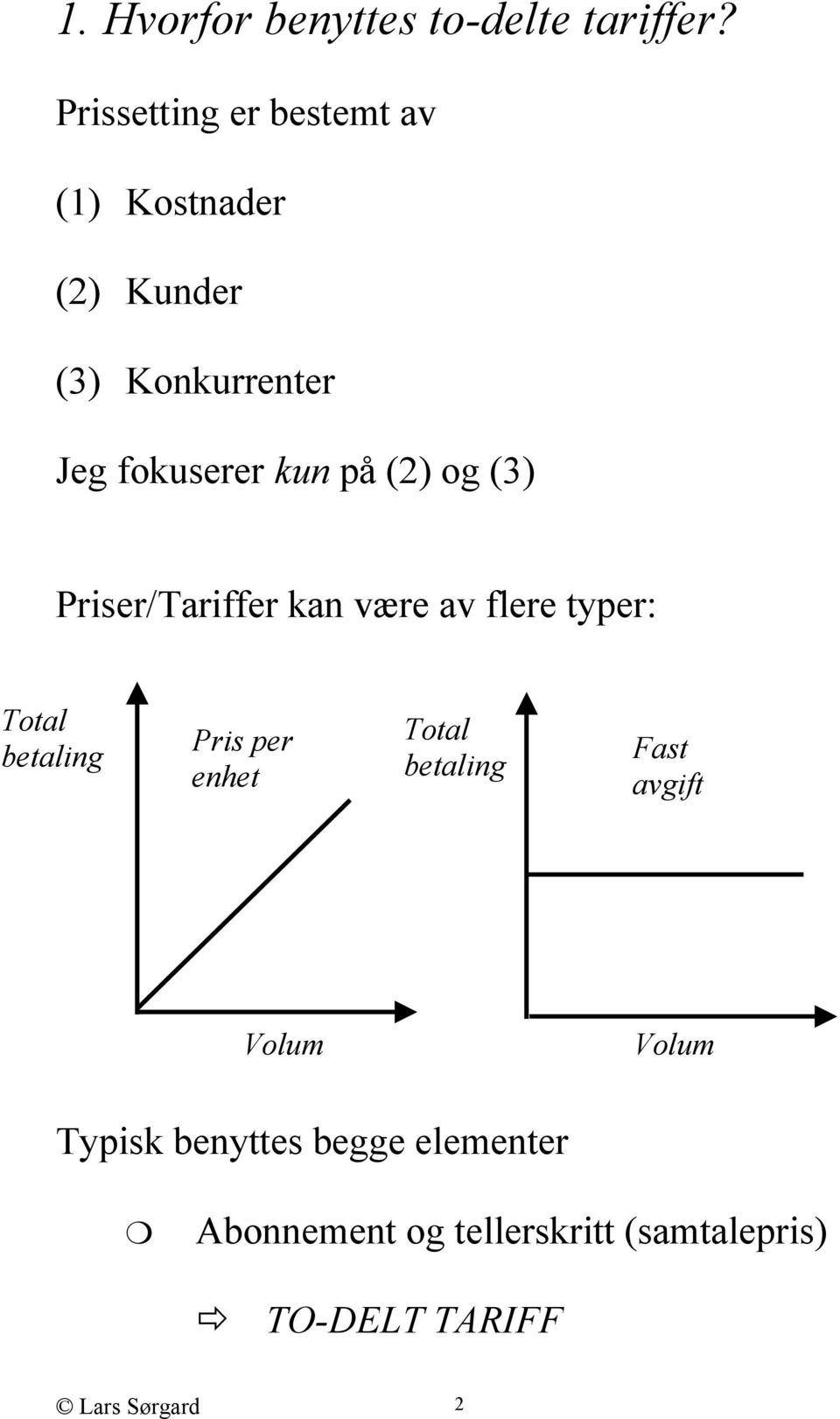 på (2) og (3) Priser/Tariffer kan være av flere typer: Total betaling Pris per enhet