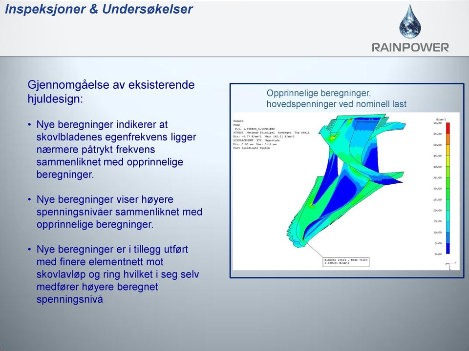 opprinnelige beregninger. Nye beregninger viser høyere spenningsnivåer sammenliknet med opprinnelige beregninger.