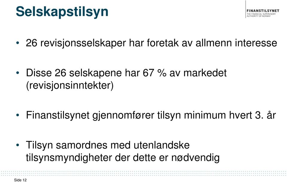 (revisjonsinntekter) Finanstilsynet gjennomfører tilsyn minimum