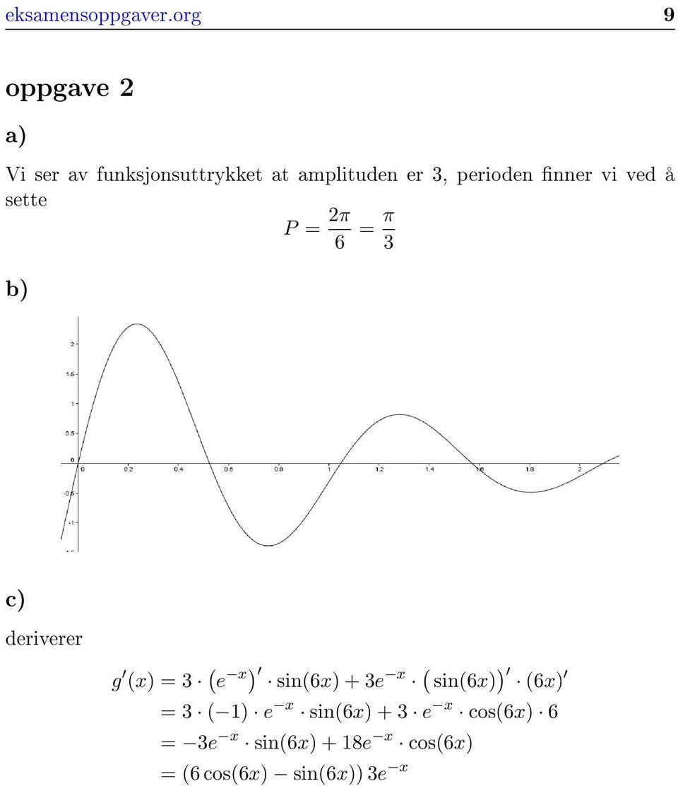 perioden nner vi ved å sette P = π 6 = π 3 b) c) deriverer g (x) = 3 (e