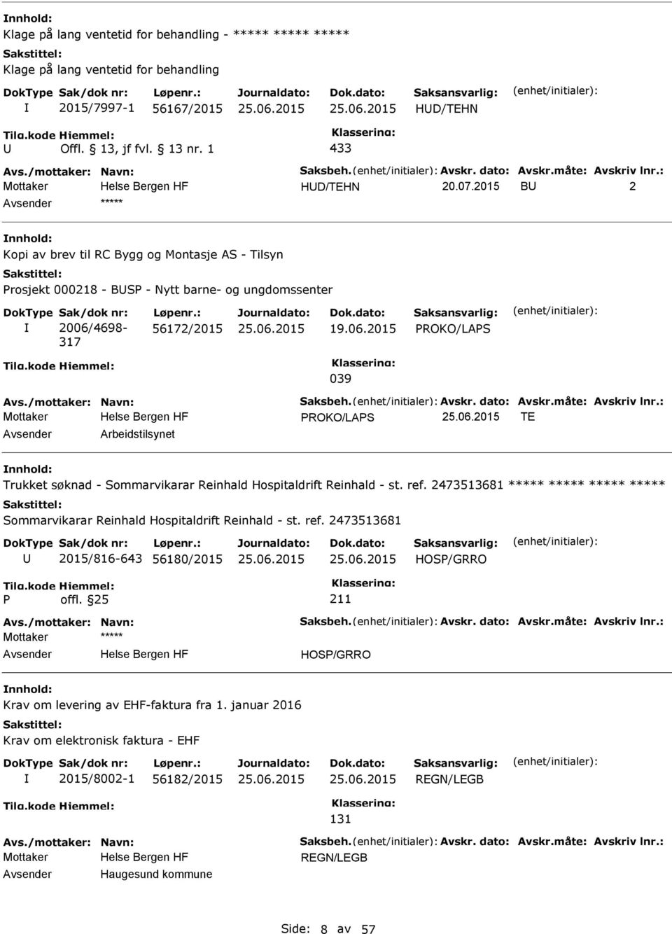 /mottaker: Navn: Saksbeh. Avskr. dato: Avskr.måte: Avskriv lnr.: ROKO/LAS TE Arbeidstilsynet Trukket søknad - Sommarvikarar Reinhald Hospitaldrift Reinhald - st. ref.