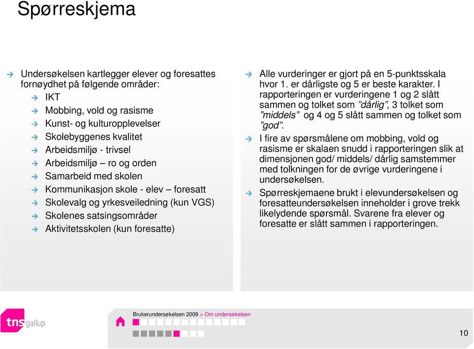 gjort på en 5-punktsskala hvor 1. er dårligste og 5 er beste karakter.