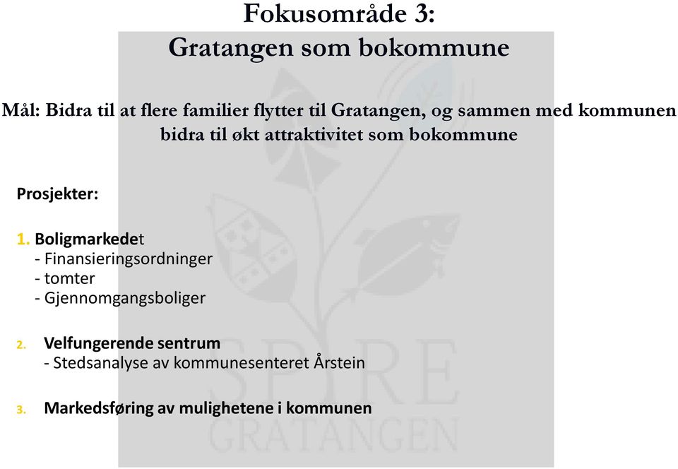 1. Boligmarkedet - Finansieringsordninger - tomter - Gjennomgangsboliger 2.