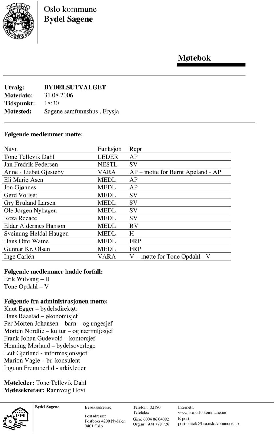 for Bernt Apeland - AP Eli Marie Åsen MEDL AP Jon Gjønnes MEDL AP Gerd Vollset MEDL SV Gry Bruland Larsen MEDL SV Ole Jørgen Nyhagen MEDL SV Reza Rezaee MEDL SV Eldar Aldernæs Hanson MEDL RV Sveinung