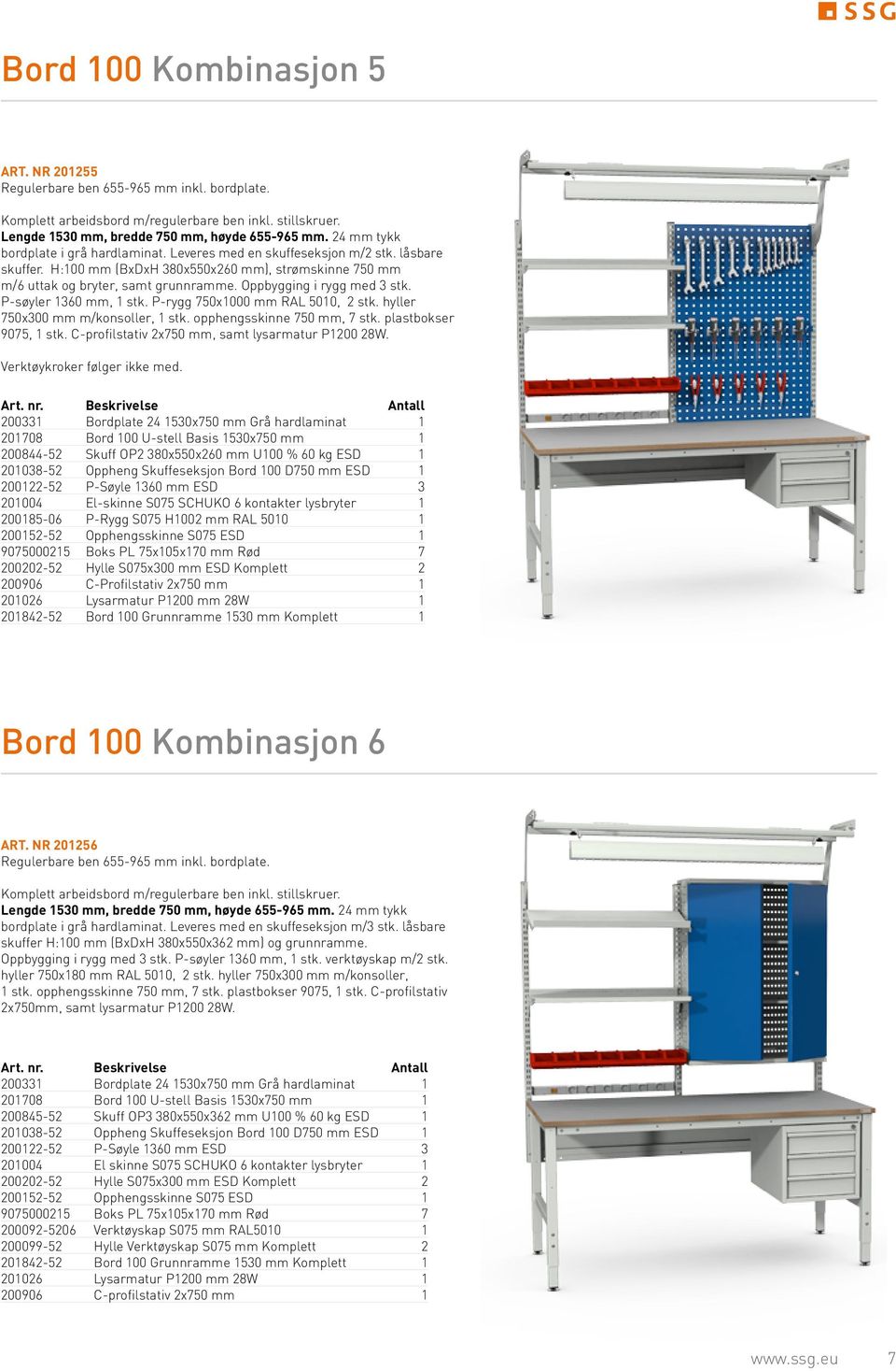 Oppbygging i rygg med 3 stk. P-søyler 1360 mm, 1 stk. P-rygg 750x1000 mm RAL 5010, 2 stk. hyller 750x300 mm m/konsoller, 1 stk. opphengsskinne 750 mm, 7 stk. plastbokser 9075, 1 stk.