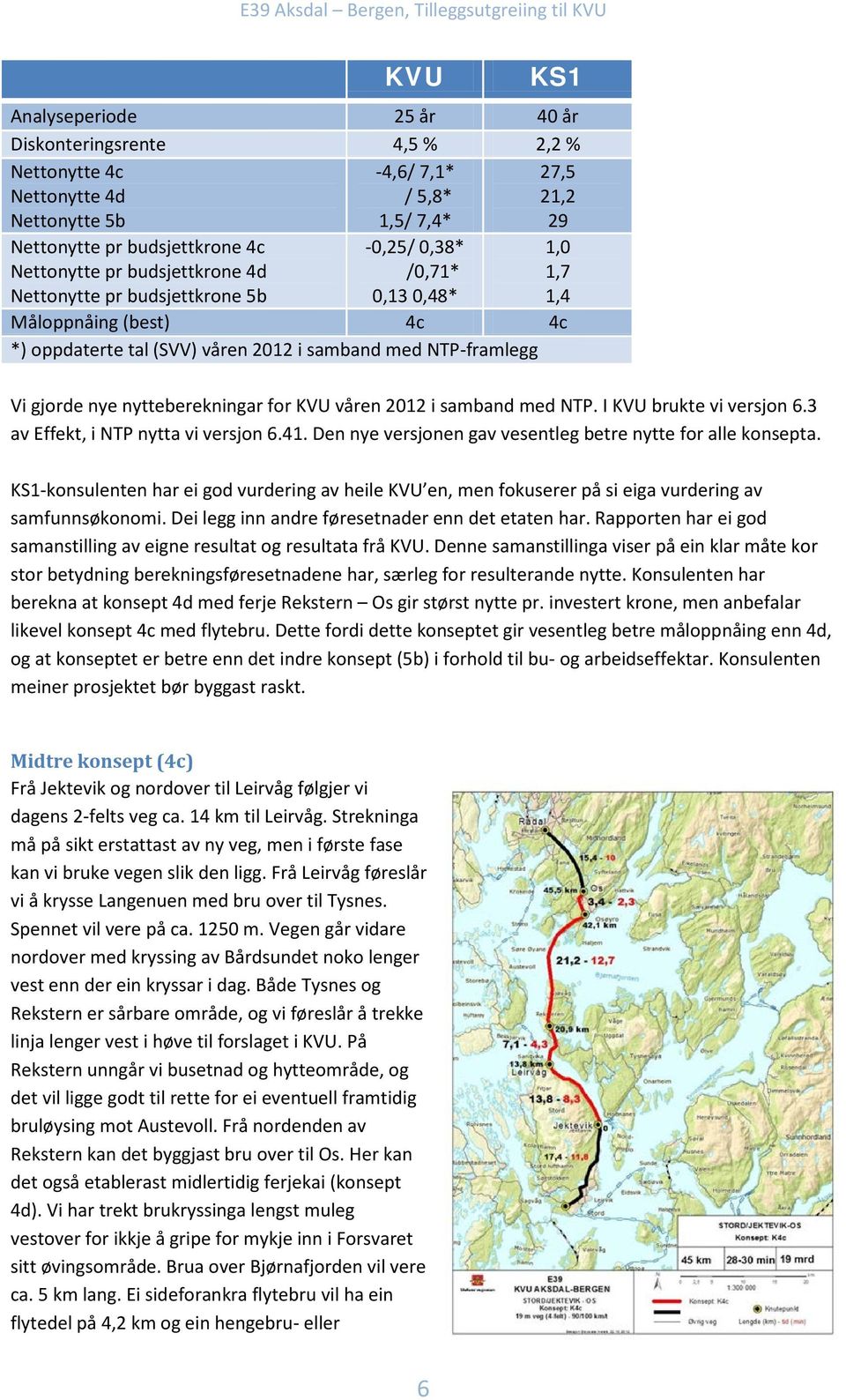 for KVU våren 2012 i samband med NTP. I KVU brukte vi versjon 6.3 av Effekt, i NTP nytta vi versjon 6.41. Den nye versjonen gav vesentleg betre nytte for alle konsepta.