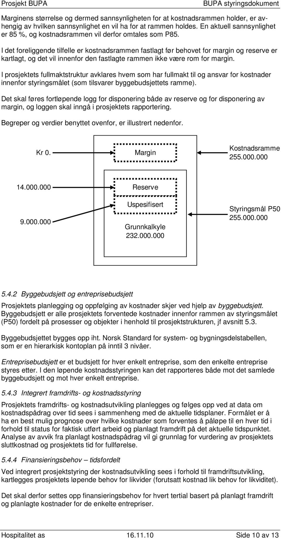 I det foreliggende tilfelle er kostnadsrammen fastlagt før behovet for margin og reserve er kartlagt, og det vil innenfor den fastlagte rammen ikke være rom for margin.