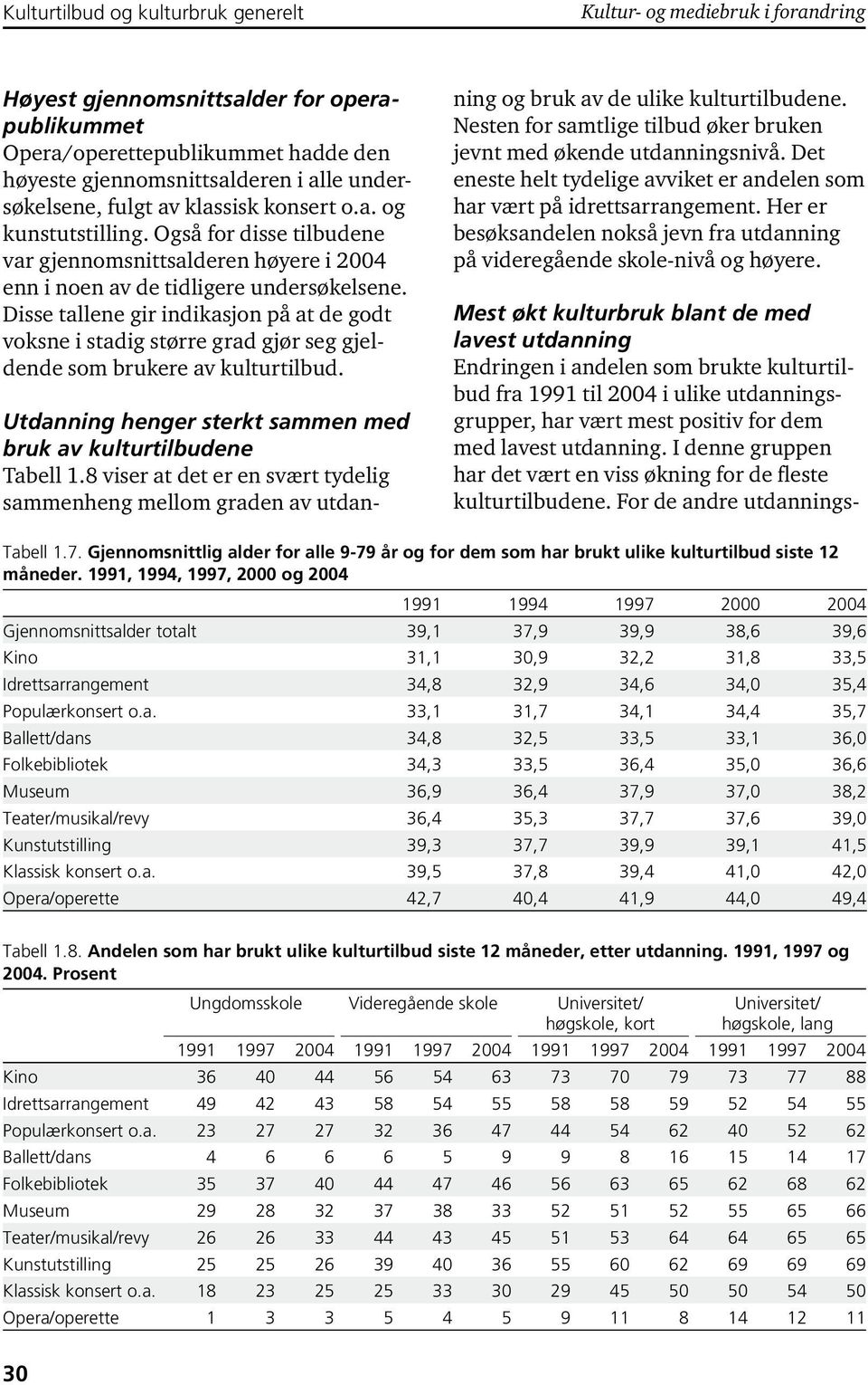 Disse tallene gir indikasjon på at de godt voksne i stadig større grad gjør seg gjeldende som brukere av kulturtilbud. Utdanning henger sterkt sammen med bruk av kulturtilbudene Tabell 1.