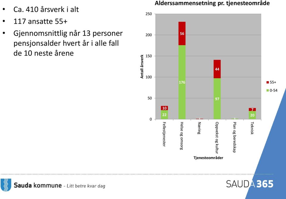 hvert år i alle fall de 10 neste årene 250 200 150 Alderssammensetning pr.