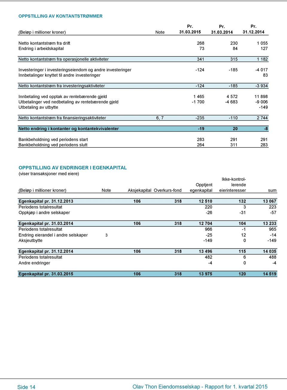 investeringer -124-185 -4 017 Innbetalinger knyttet til andre investeringer 83 Netto kontantstrøm fra investeringsaktiviteter -124-185 -3 934 Innbetaling ved opptak av rentebærende gjeld 1 465 4 572