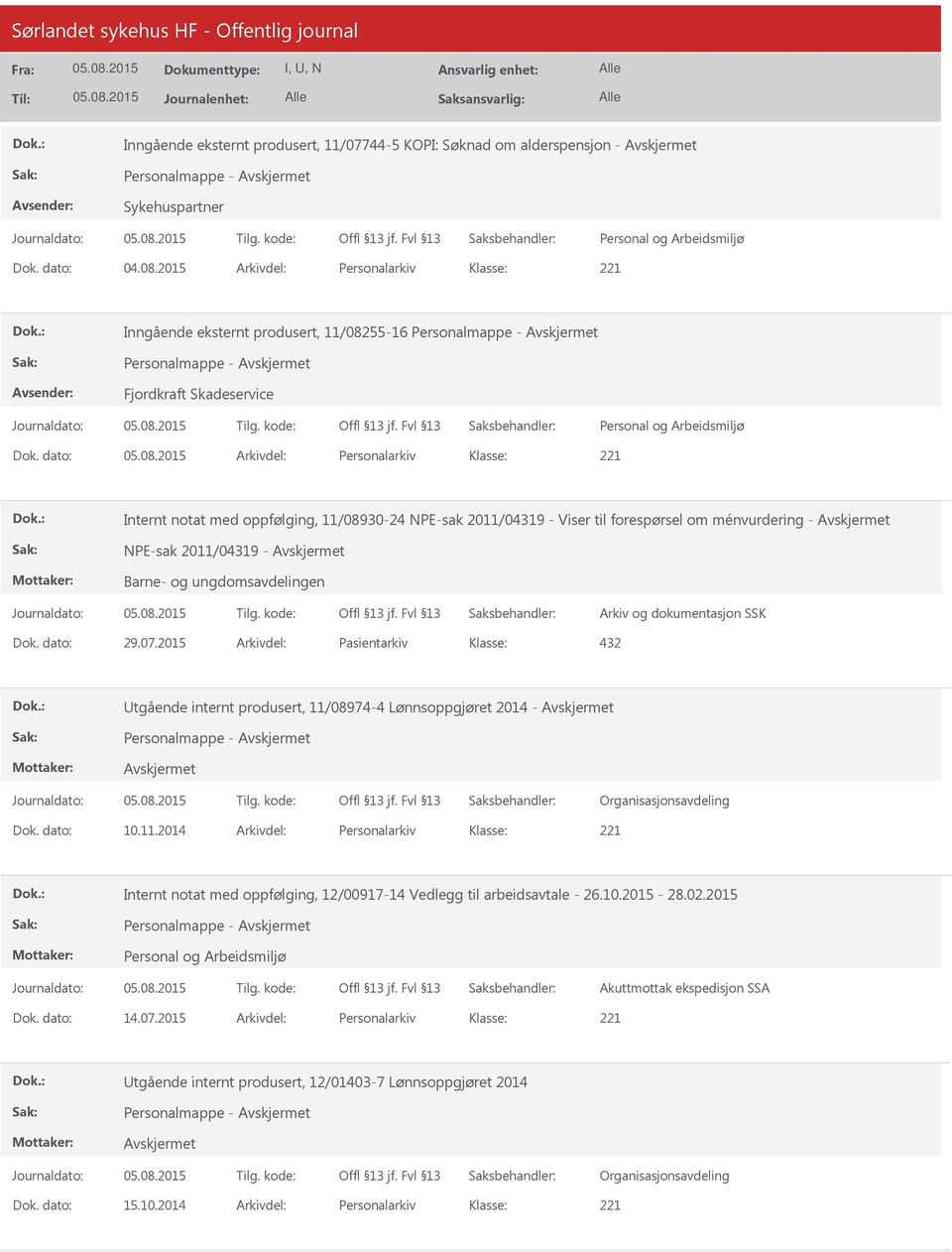 dato: Arkivdel: Personalarkiv Internt notat med oppfølging, 11/08930-24 NPE-sak 2011/04319 - Viser til forespørsel om ménvurdering - NPE-sak 2011/04319 - Barne- og ungdomsavdelingen Dok. dato: 29.07.