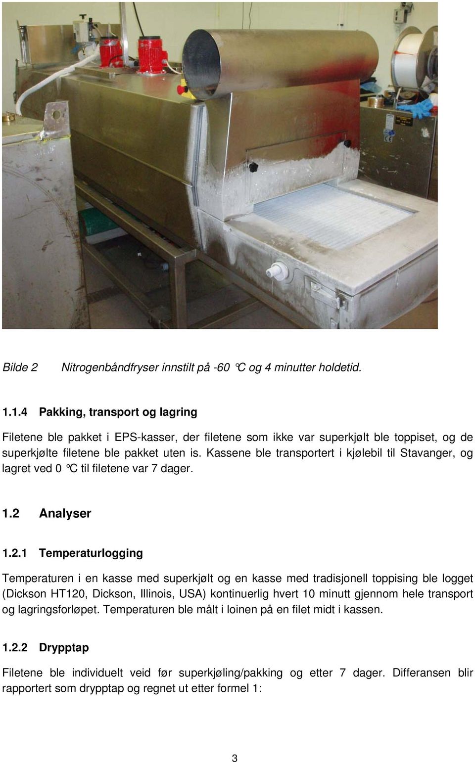 Kassene ble transportert i kjølebil til Stavanger, og lagret ved 0 C til filetene var 7 dager. 1.2 