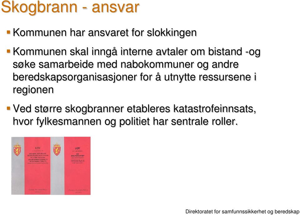 beredskapsorganisasjoner for å utnytte ressursene i regionen Ved større