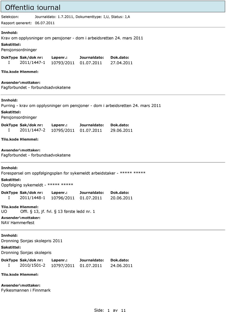 mars 2011 Pensjonsordninger 2011/1447-2 10795/2011 Fagforbundet - forbundsadvokatene nnhold: Forespørsel om oppfølgingsplan for sykemeldt arbeidstaker - Oppfølging