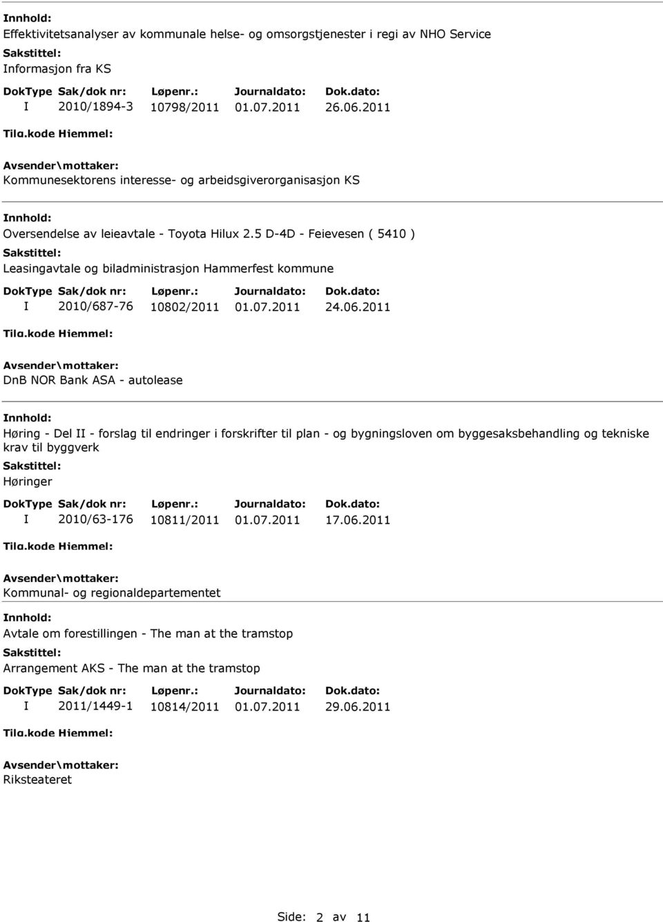 5 D-4D - Feievesen ( 5410 ) Leasingavtale og biladministrasjon Hammerfest kommune 2010/687-76 10802/2011 DnB NOR Bank ASA - autolease nnhold: Høring - Del - forslag til endringer i