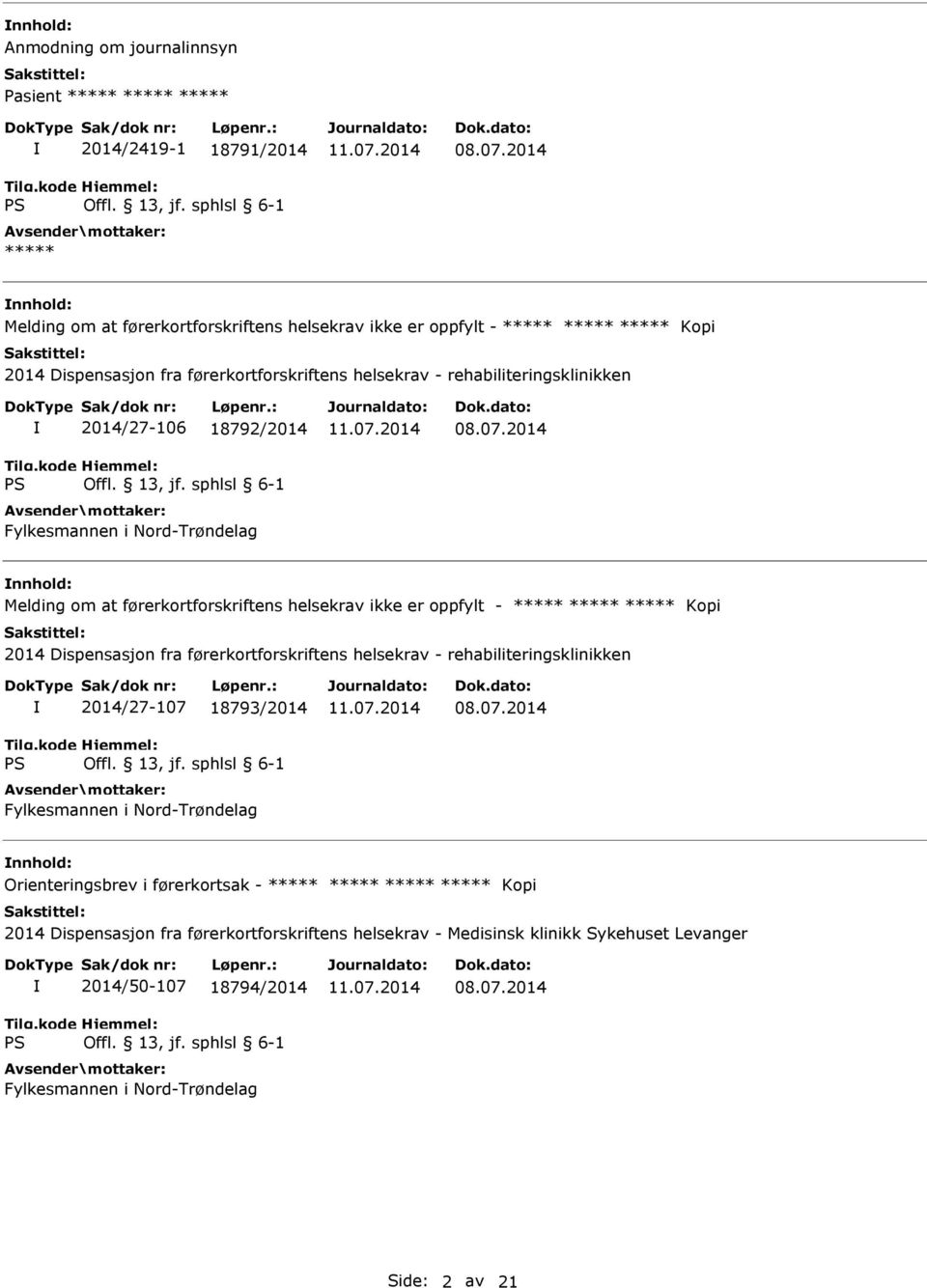 ikke er oppfylt - ***** ***** ***** Kopi 2014 Dispensasjon fra førerkortforskriftens helsekrav - rehabiliteringsklinikken 2014/27-107 18793/2014 Orienteringsbrev