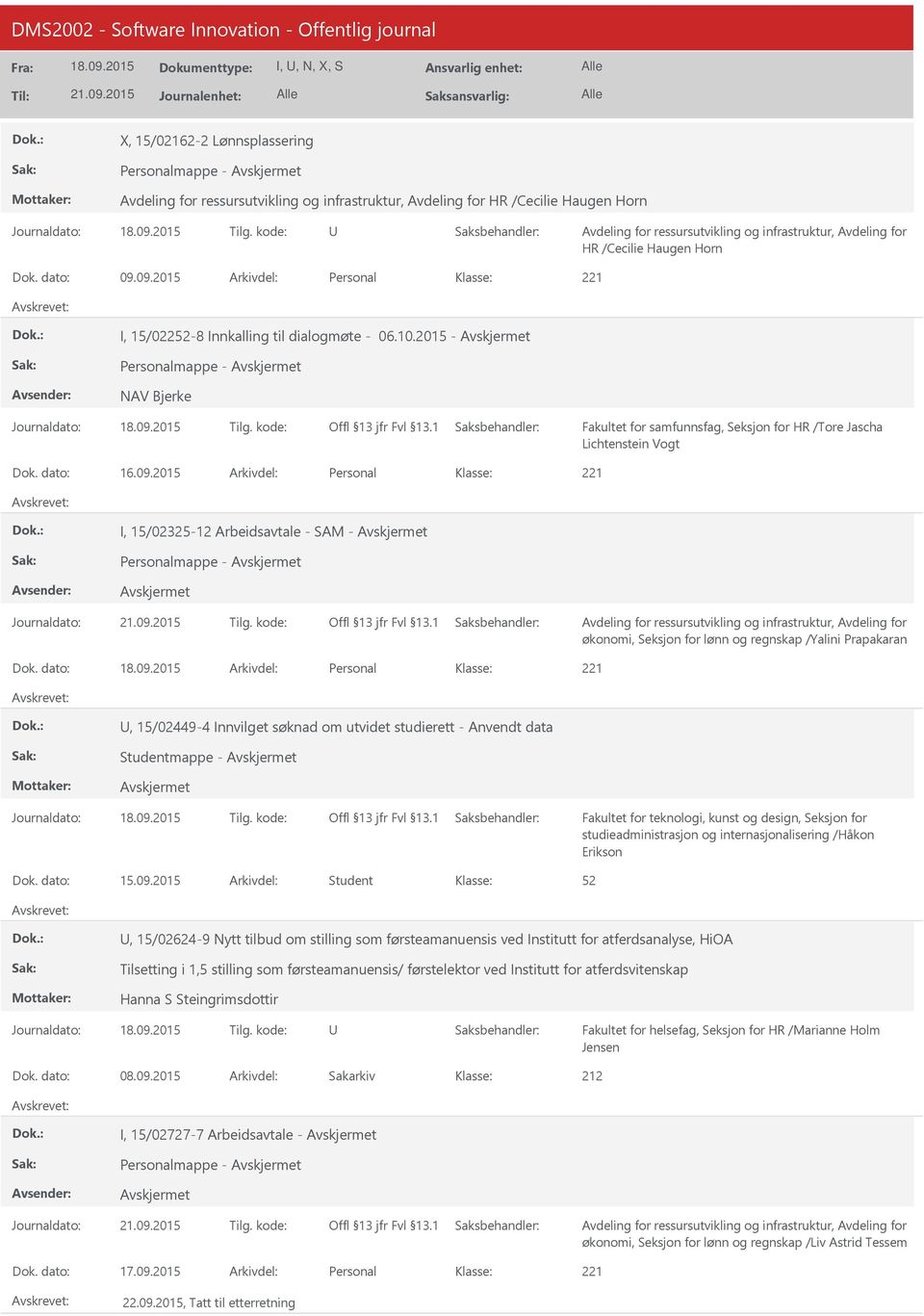 2015 Arkivdel: Personal I, 15/02325-12 Arbeidsavtale - SAM - Personalmappe - økonomi, Seksjon for lønn og regnskap /Yalini Prapakaran Dok.