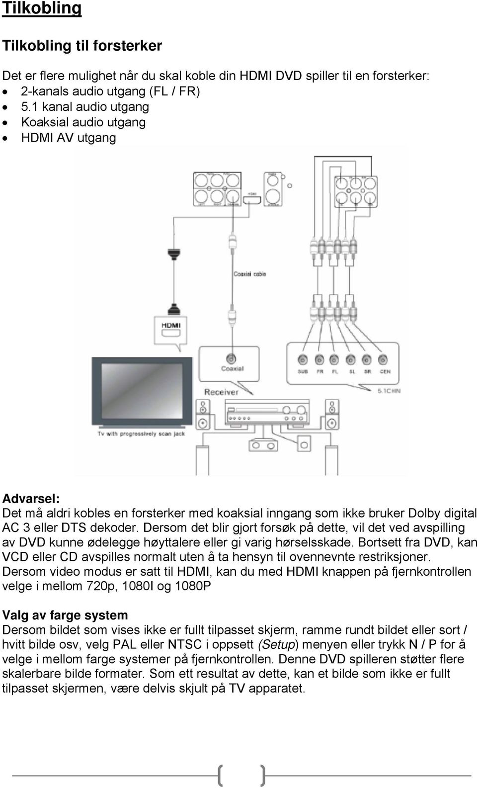 Dersom det blir gjort forsøk på dette, vil det ved avspilling av DVD kunne ødelegge høyttalere eller gi varig hørselsskade.