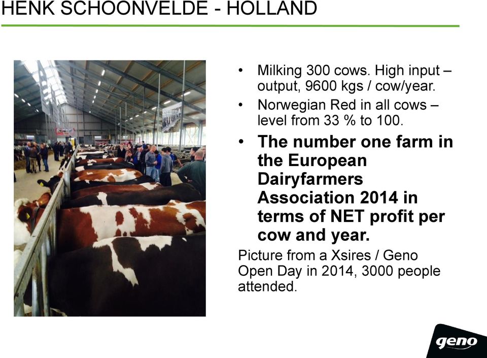 Norwegian Red in all cows level from 33 % to 100.