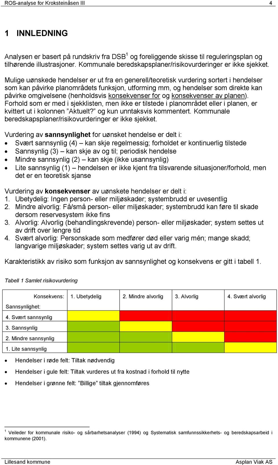 Mulige uønskede hendelser er ut fra en generell/teoretisk vurdering sortert i hendelser som kan påvirke planområdets funksjon, utforming mm, og hendelser som direkte kan påvirke omgivelsene