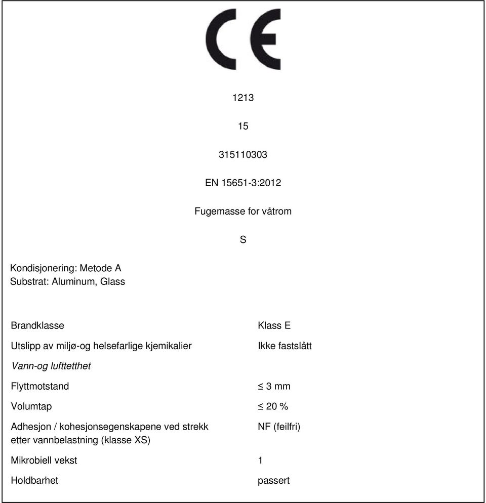 Flyttmotstand 3 mm Volumtap 20 % Adhesjon / kohesjonsegenskapene ved