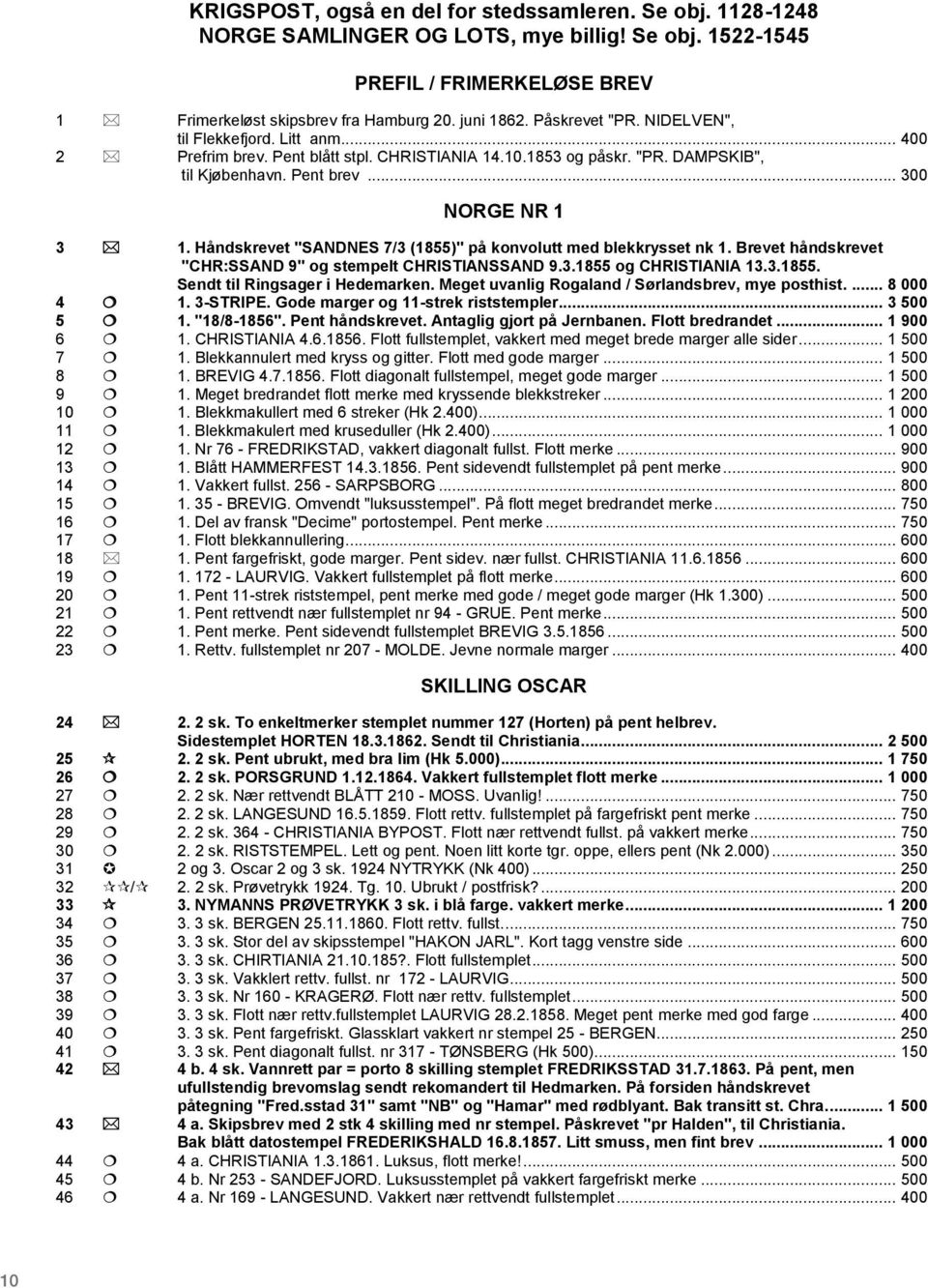 Håndskrevet "SANDNES 7/3 (1855)" på konvolutt med blekkrysset nk 1. Brevet håndskrevet "CHR:SSAND 9" og stempelt CHRISTIANSSAND 9.3.1855 og CHRISTIANIA 13.3.1855. Sendt til Ringsager i Hedemarken.