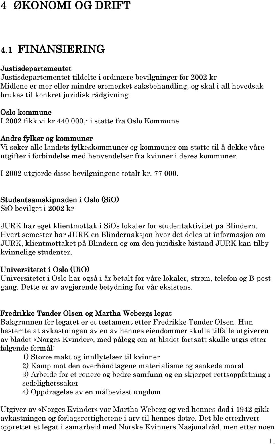 juridisk rådgivning. Oslo kommune I 2002 fikk vi kr 440 000,- i støtte fra Oslo Kommune.