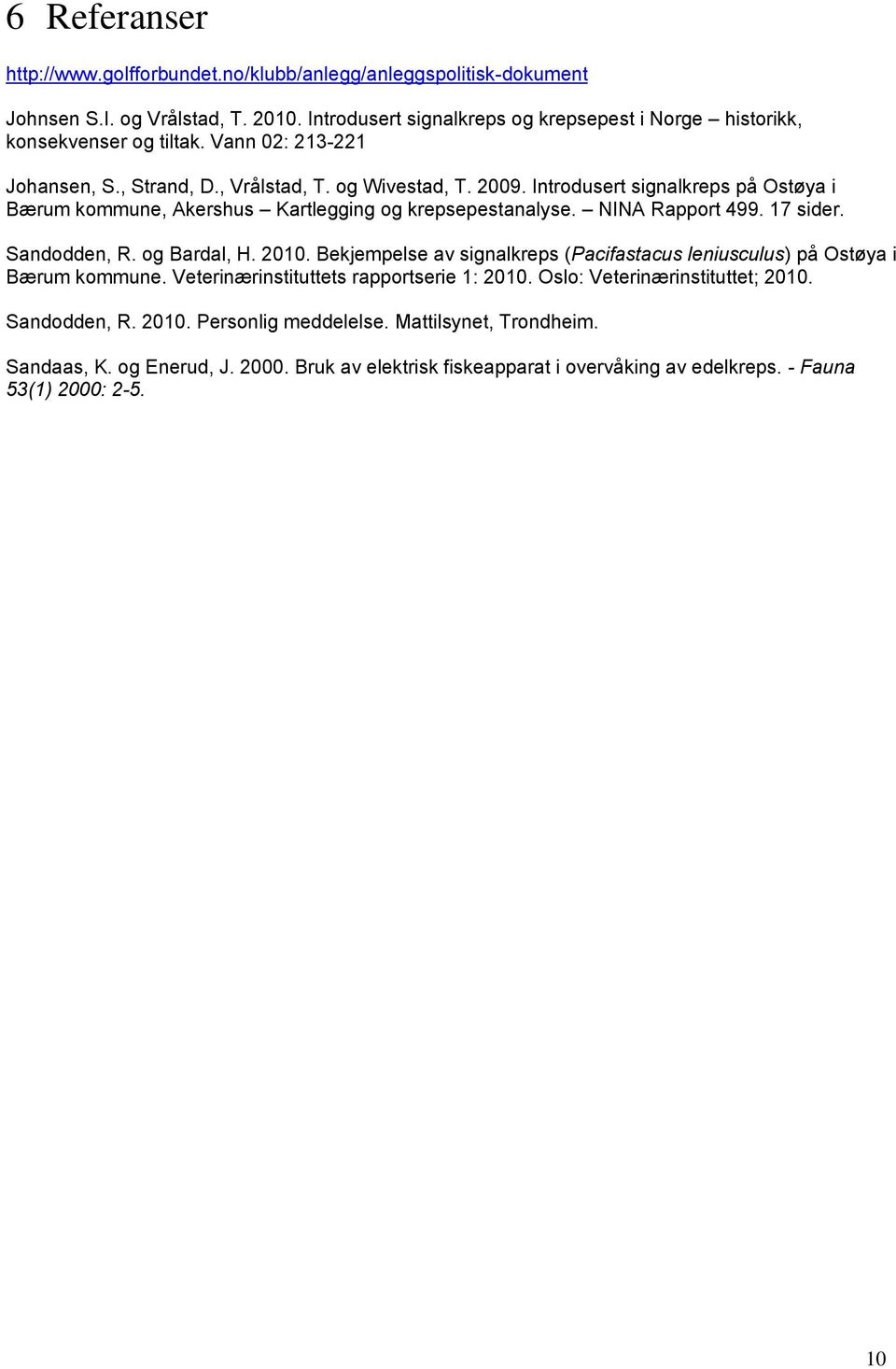Introdusert signalkreps på Ostøya i Bærum kommune, Akershus Kartlegging og krepsepestanalyse. NINA Rapport 499. 17 sider. Sandodden, R. og Bardal, H. 2010.
