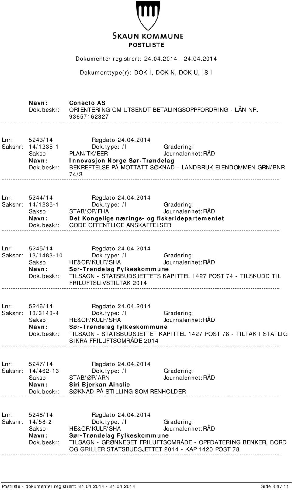 2014 Saksnr: 14/1236-1 Dok.type: /I Gradering: Saksb: STAB/ØP/FHA Journalenhet:RÅD Det Kongelige nærings- og fiskeridepartementet GODE OFFENTLIGE ANSKAFFELSER Lnr: 5245/14 Regdato:24.04.