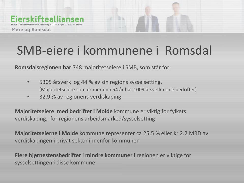 9 % av regionens verdiskaping Majoritetseiere med bedrifter i Molde kommune er viktig for fylkets verdiskaping, for regionens