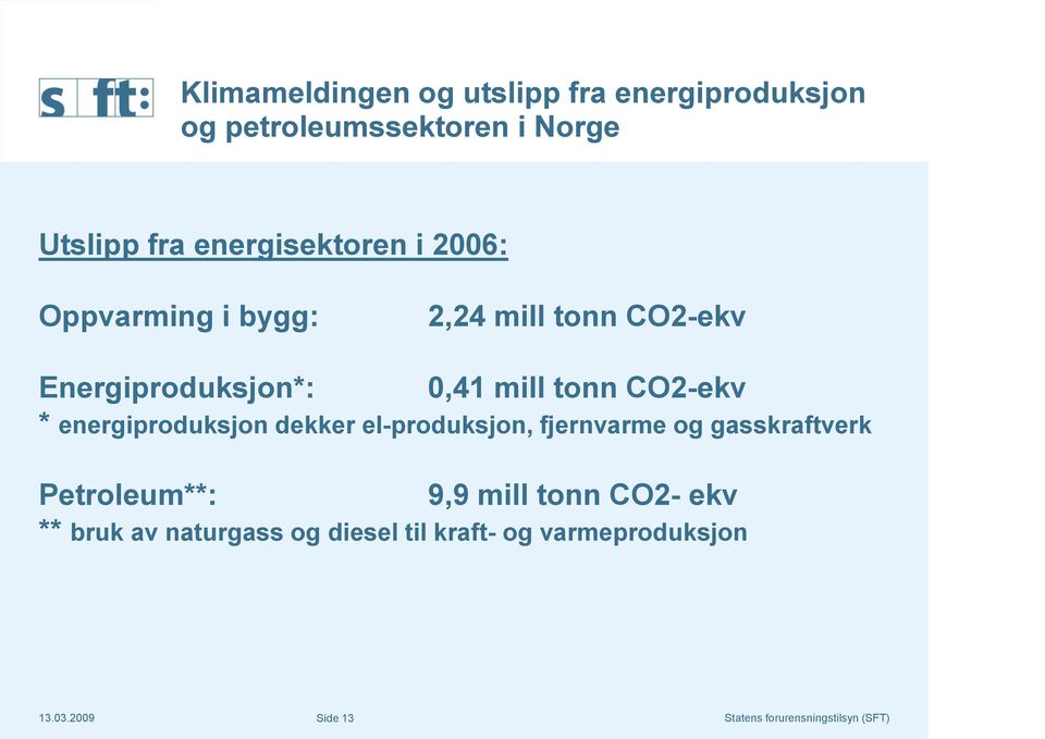 tonn CO2-ekv * energiproduksjon dekker el-produksjon, fjernvarme og gasskraftverk Petroleum**: