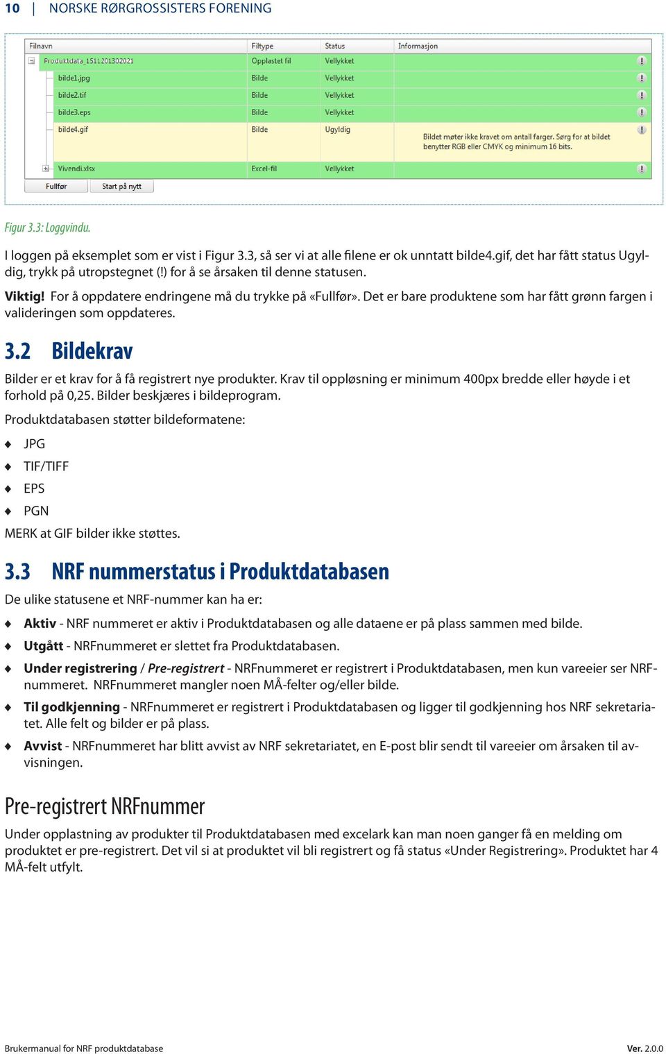 Det er bare produktene som har fått grønn fargen i valideringen som oppdateres. 3.2 Bildekrav Bilder er et krav for å få registrert nye produkter.