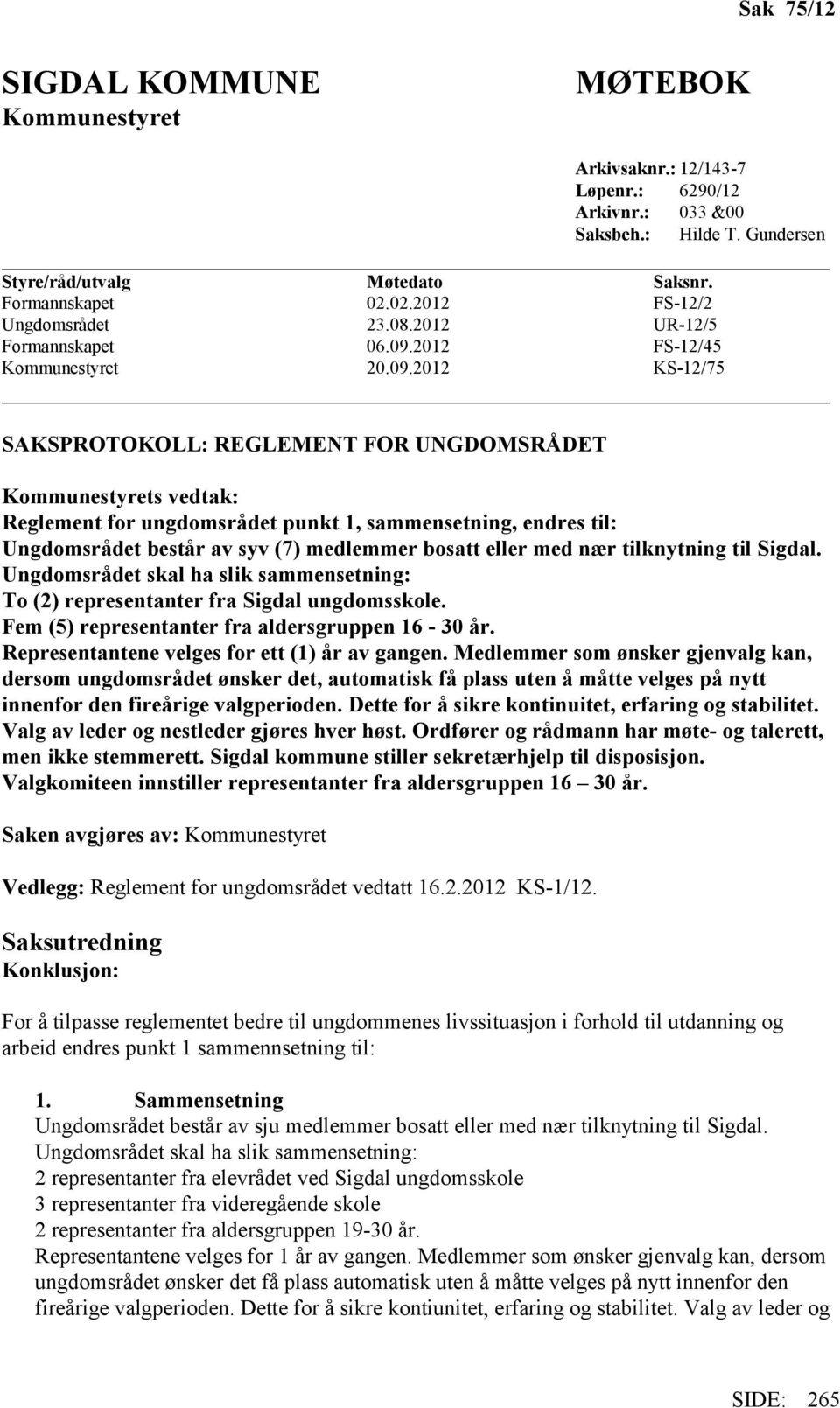 2012 FS-12/45 Kommunestyret 20.09.