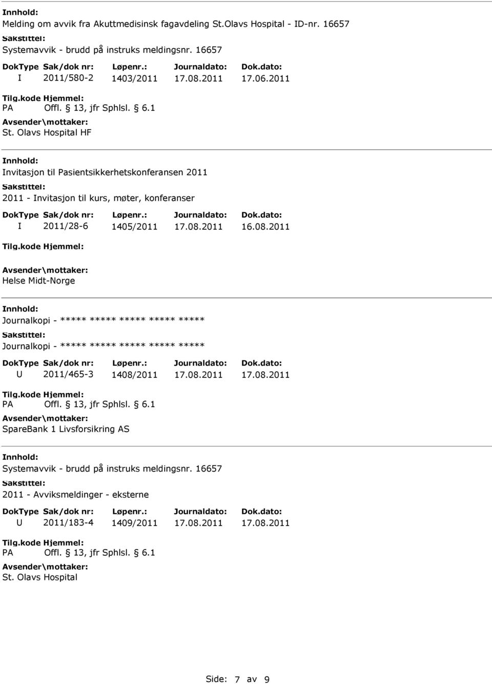 2011 nvitasjon til Pasientsikkerhetskonferansen 2011 2011 - nvitasjon til kurs, møter, konferanser 2011/28-6 1405/2011 16.08.