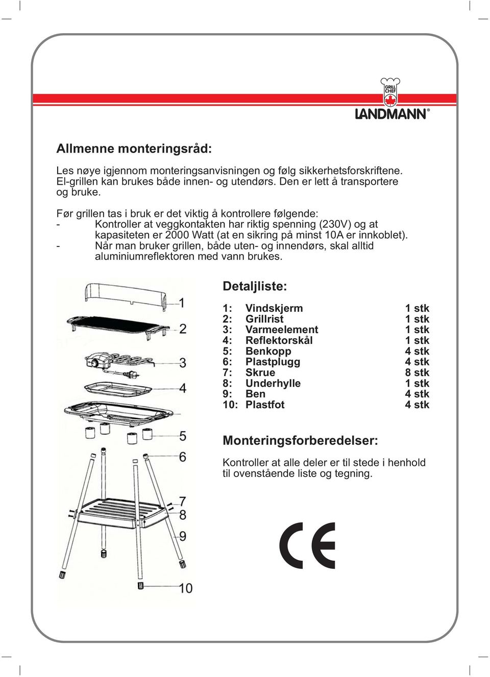 - Når man bruker grillen, både uten- og innendørs, skal alltid aluminiumreflektoren med vann brukes.