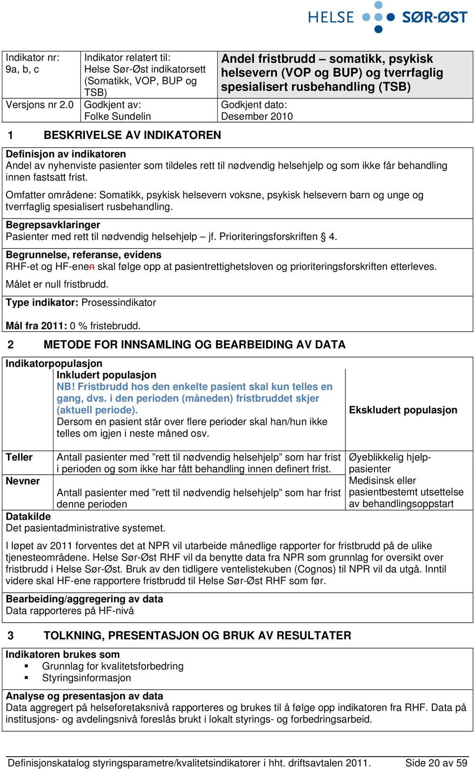 Definisjon av indikatoren Andel av nyhenviste pasienter som tildeles rett til nødvendig helsehjelp og som ikke får behandling innen fastsatt frist.