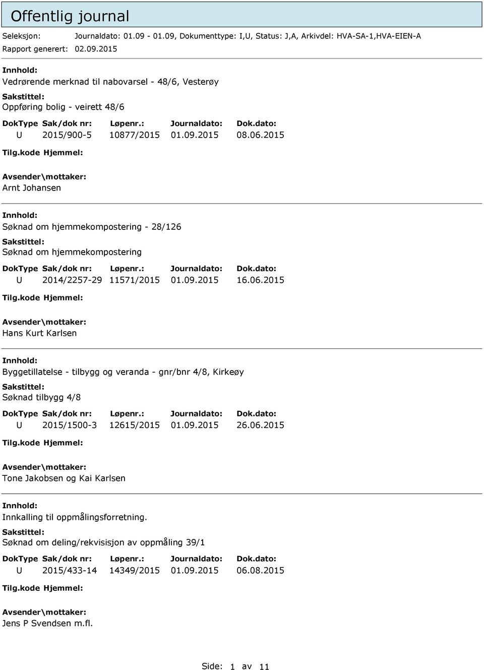 06.2015 Tone Jakobsen og Kai Karlsen nnkalling til oppmålingsforretning. Søknad om deling/rekvisisjon av oppmåling 39/1 2015/433-14 14349/2015 06.08.