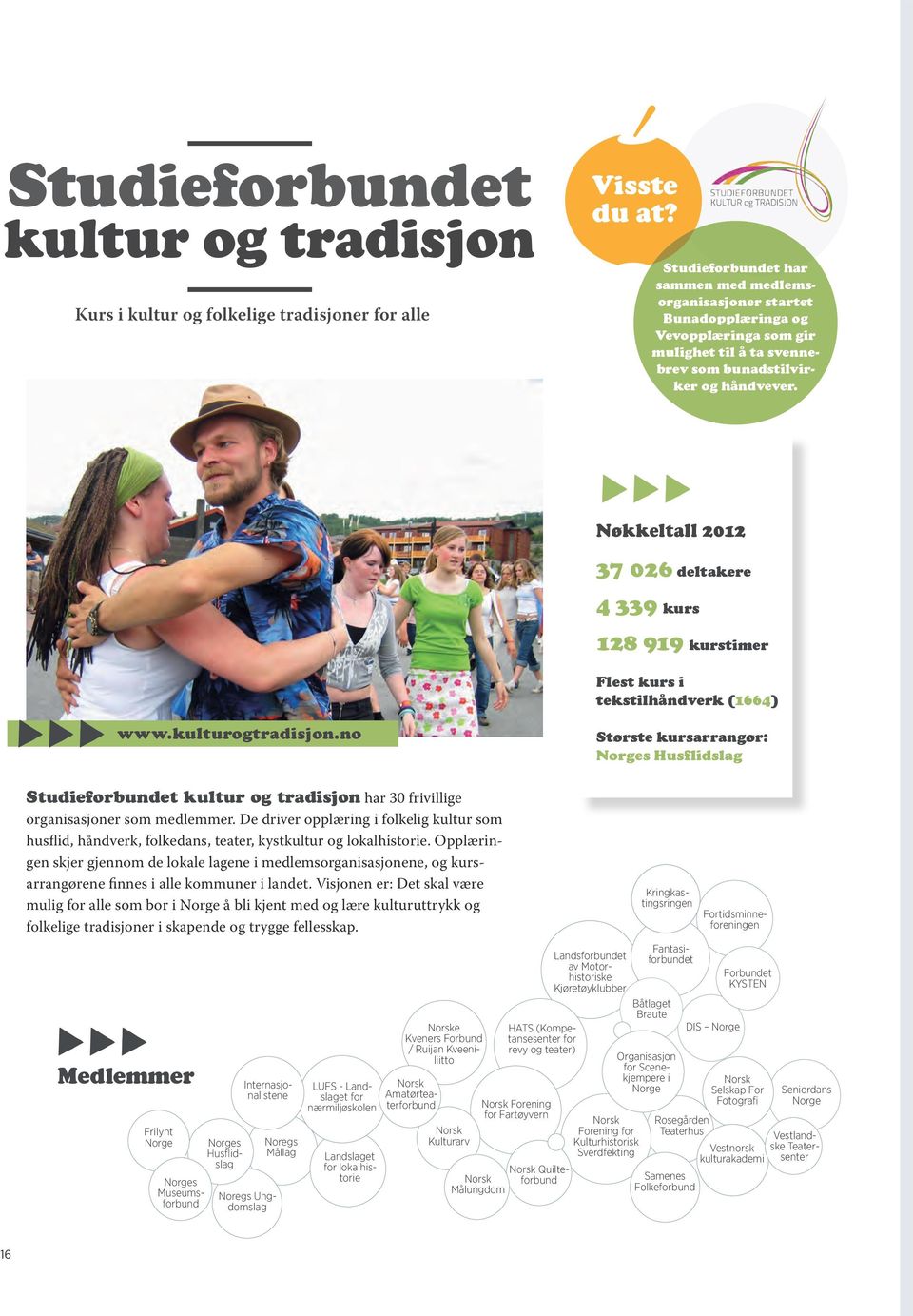 no Største kursarrangør: Husflidslag Studieforbundet kultur og tradisjon har 30 frivillige organisasjoner som medlemmer.
