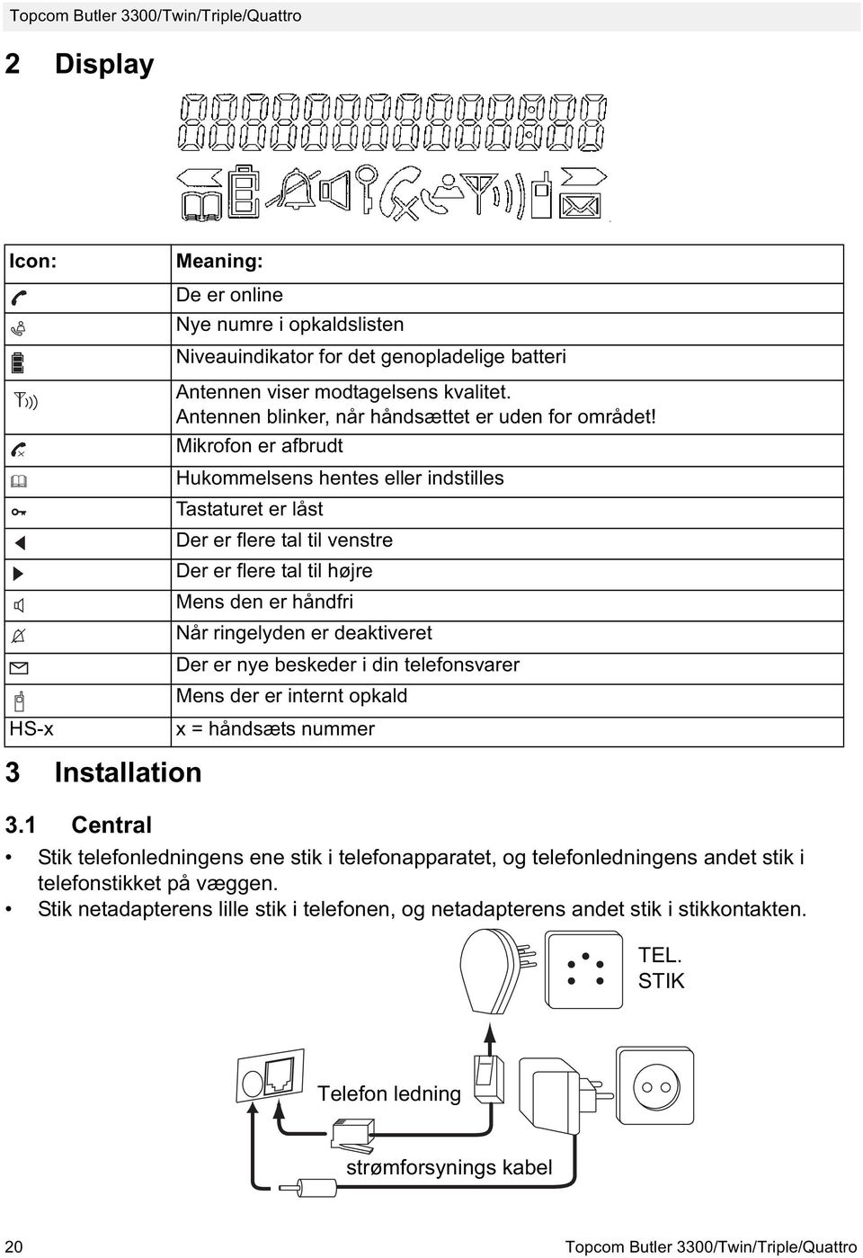 Mikrofon er afbrudt Hukommelsens hentes eller indstilles Tastaturet er låst Der er flere tal til venstre Der er flere tal til højre Mens den er håndfri Når ringelyden er deaktiveret Der er nye