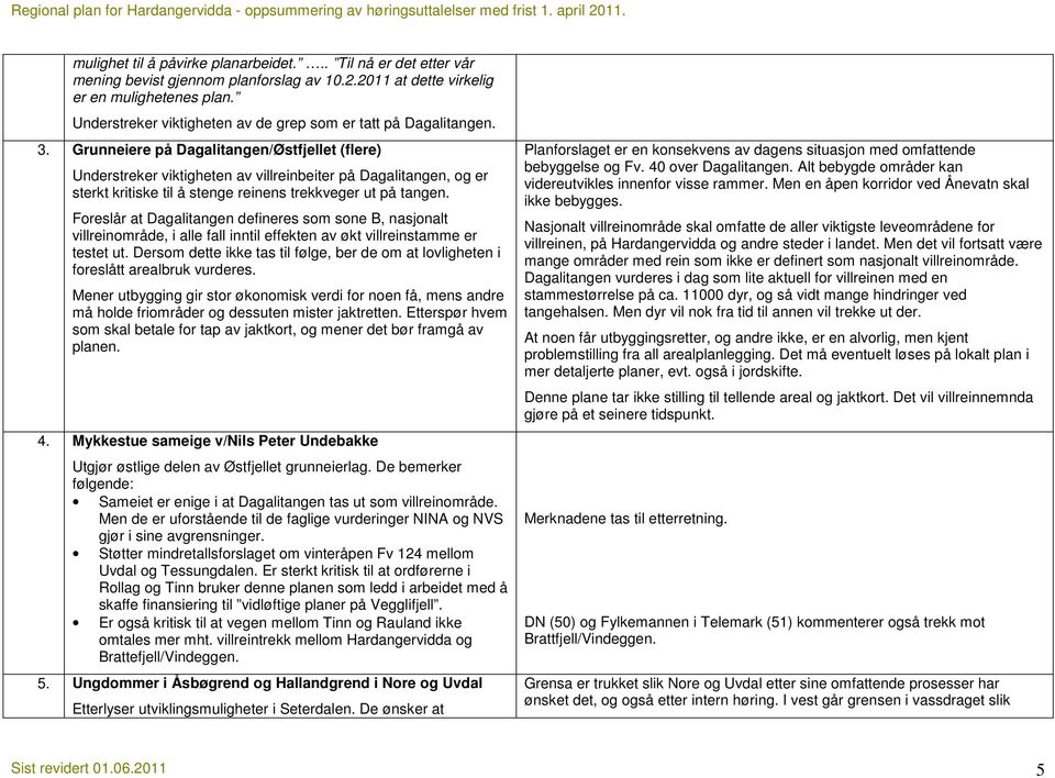 Grunneiere på Dagalitangen/Østfjellet (flere) Understreker viktigheten av villreinbeiter på Dagalitangen, og er sterkt kritiske til å stenge reinens trekkveger ut på tangen.