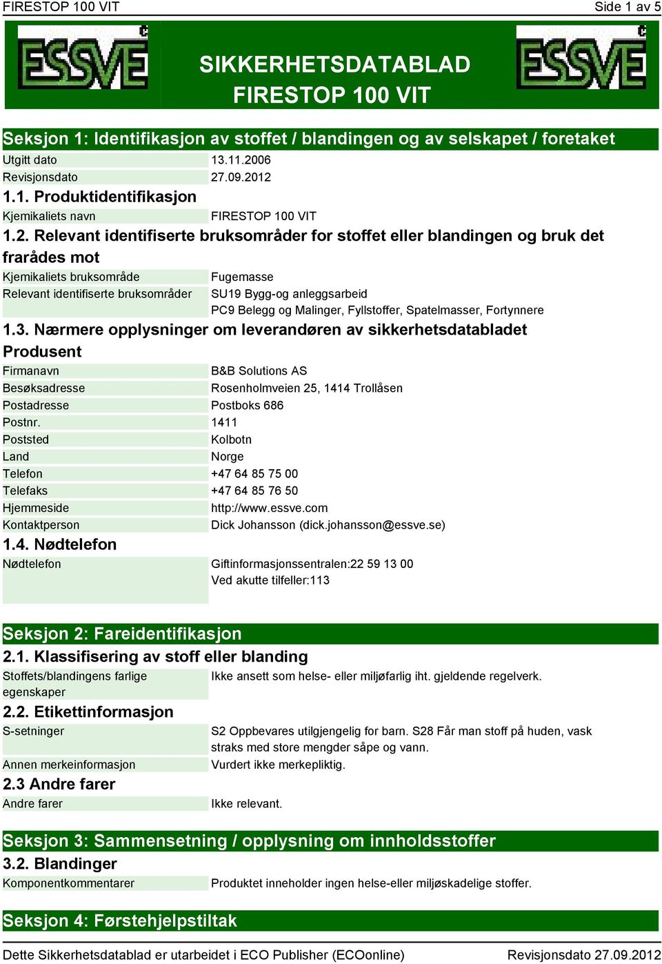 Belegg og Malinger, Fyllstoffer, Spatelmasser, Fortynnere 1.3.