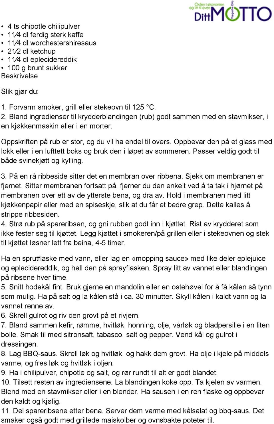 Oppskriften på rub er stor, og du vil ha endel til overs. Oppbevar den på et glass med lokk eller i en lufttett boks og bruk den i løpet av sommeren. Passer veldig godt til både svinekjøtt og kylling.